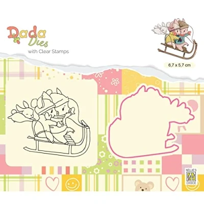 Afbeelding van Nellie&#039;s Choice Die &amp; clear stamp Wintertime Sledging DDCS017 67x57mm (11 19)