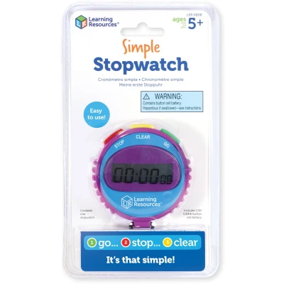 Afbeelding van Learning Resources LER 0808 Eenvoudige stopwatch met 3 knoppen, ondersteunt wetenschappelijk onderzoek, wiskundeoefeningen, bewaking van de verstreken tijd, vanaf 5 jaar, meerkleurig