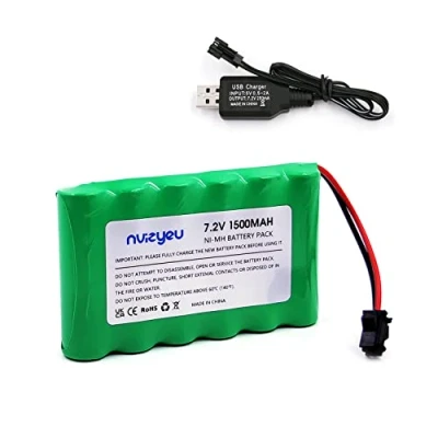 Afbeelding van Nvizyeu 7,2 V accu, 1500 mAh Nimh batterijpakket, oplaadbare batterij AA, SM 2p stekker, voor auto met afstandsbediening, auto, elektrisch speelgoed, USB oplaadkabel