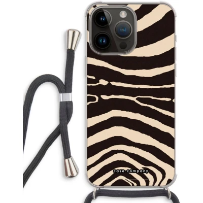 Afbeelding van Case Company® hoesje met Koord geschikt voor iPhone 14 Pro Max Arizona Zebra Telefoonhoesje Zwart Extra Bescherming aan alle Kanten en Over de Schermrand