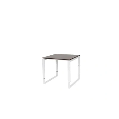 Afbeelding van Domino Plus bureau, hoogte instelbaar (62 85cm) met 80x80cm &#039;zwevend&#039; logan eiken 25mm blad en wit (RAL9010) O poot frame