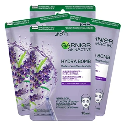 Afbeelding van Garnier SkinActive Hydra Bomb Gezichtsmasker van super hydraterende stof, ontspanningseffect, veganistische formule met lavendel en hyaluronzuur ontspannende werking voor gestreste huid, 4
