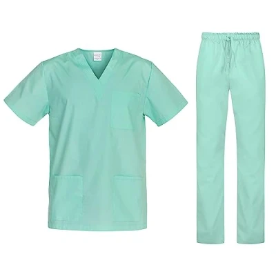 Afbeelding van B well Cesare Medisch uniform, uniseks, set: Top en broek + medische blouse voor dames/heren professionele verzorgingsonderhoud, rood, XL