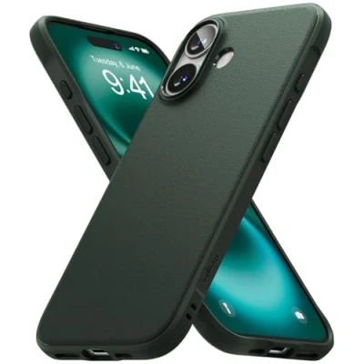 Afbeelding van Ringke beschermhoes compatibel met iPhone 16 [Onyx] Schokbestendig, antislip, flexibel, ultradun, zacht, TPU, duurzaam, voor 16, accessoires, donkergroen