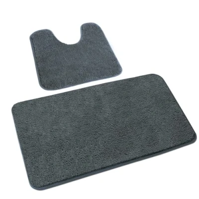 Afbeelding van Rururug Set van 2 wasbare microvezel badmatten Antislip kunststof bad en toiletmatten Grijs 50 x 80 cm + 40