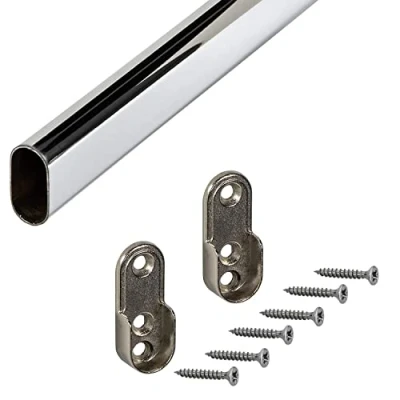 Afbeelding van Gedotec Hangrail voor meubels ovaal kledingstang, bevestiging 30 x 15 mm 2000 1 stuk meubelstang met kastbuislager verchroomd staal kaststang zijdelingse wandmontage