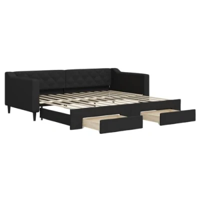 Afbeelding van vidaXL Slaapbank met onderschuifbed en lades 90x200 cm stof zwart