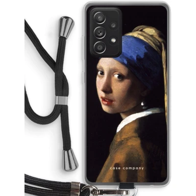 Afbeelding van hoesje met Koord geschikt voor Samsung Galaxy A52 The Pearl Earring Telefoonhoesje Zwart Bescherming aan alle Kanten en Over de Schermrand