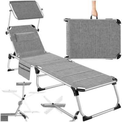Afbeelding van tectake® Ligbed Lorella gestoffeerd, inklapbaar grijs gemeleerd 220 x 60,5 34 cm, met zijvak