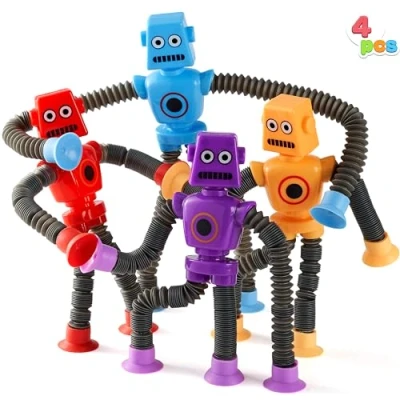Afbeelding van JOYIN Set van 4 popbuizen robots voor kinderen, sensorisch speelgoed telescopische buizen, meisjes en jongens, verjaardagscadeau, stressverminderend feestcadeau