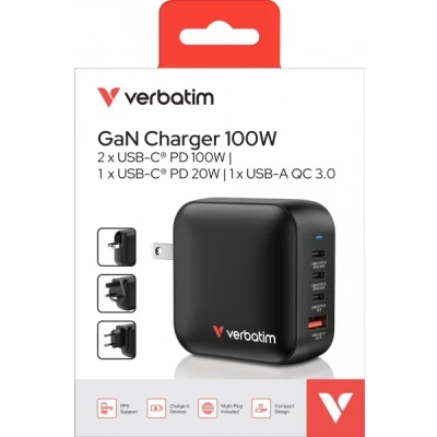 Afbeelding van Verbatim Mini GaN Muurlader 100W 4 Poorten EU/VK/VS Adapter
