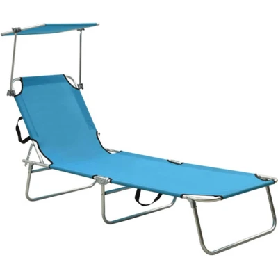 Afbeelding van Ligbed met luifel inklapbaar staal turquoise en blauw
