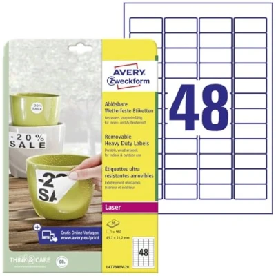 Afbeelding van Avery afneembare weerbestendige etiketten Ft 45,7 x 21,2 mm (b h), wit, doos van 960 etiket