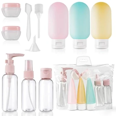 Afbeelding van 11 stuks siliconen reisflessen 30/50/60/80 ml om te vullen voor toiletartikelen, shampoodispenser, transparante spray, kleine blikjes crème