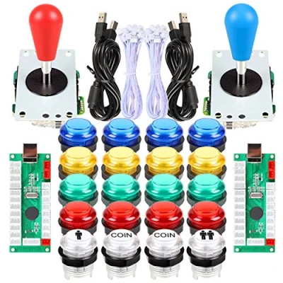 Afbeelding van Fosiya Set van 2 ovale arcade controllers 8 manieren + 20 led knoppen voor spelers videogamecontrollers en alle Windows MAME Raspberry Pi 3 4 kleuren gemengd