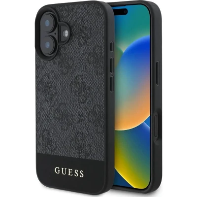 Afbeelding van Guess 4G Bottom Stripe Hoesje Geschikt voor Apple iPhone 16 Plus Back Cover Zwart