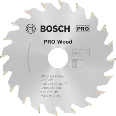 Afbeelding van Bosch Cirkelzaagblad ACCU Standard Hout 85x15x1.1 20 Tands