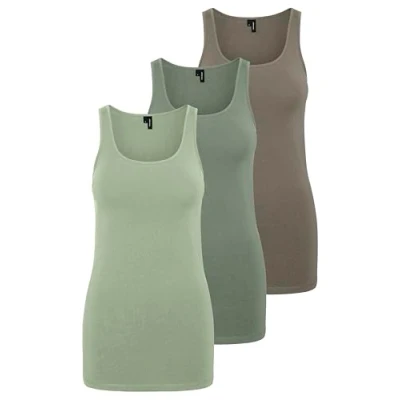 Afbeelding van VERO MODA Débardeur long VMMAXI My Soft pour femme, Lot de 3 (Sea Spray, Reseda, noyer), XL