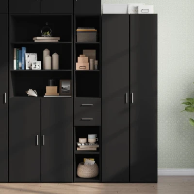 Afbeelding van Hoge kast 30x42,5x185 cm bewerkt hout zwart