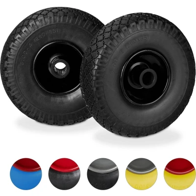 Afbeelding van Relaxdays steekwagenwiel set van 2 stuks stalen velg anti lek 25 mm as 100 kg zwart