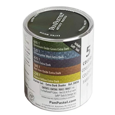 Afbeelding van PANPASTEL set van 5 droge pastelkleuren, elk 9 ml, te gebruiken met spindel, potlood, marker, verf + Sofft gereedschapssortiment Ultra donkere
