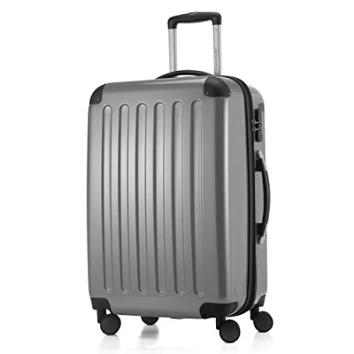 Afbeelding van HAUPTSTADTKOFFER Alex koffer met harde schaal, trolley, reiskoffer, 4 dubbele wielen, uitbreiding, zilver, 65 cm Koffer,