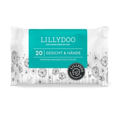 Image de Lingettes visage et mains LILLYDOO, 20 pièces, tissu 100% sans plastique parfum