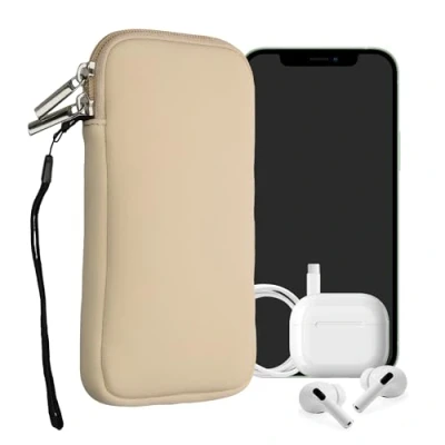 Afbeelding van kwmobile telefoontasje universeel geschikt voor XL 6,7/6,8&quot; smartphones 17,2 x 8,4 cm Hoesje met rits en polslusje In crème