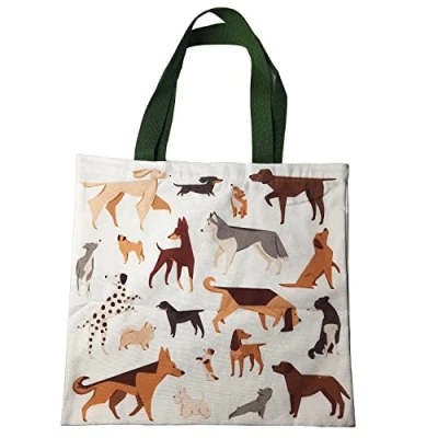 Afbeelding van Tas Shopper Barks Honden Bruin&amp;Wit&amp;Zwart Diverse Afbeeldingen Polykatoen Herbruikbaar 39.5x37.5cm