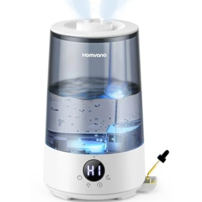 Afbeelding van Homvana luchtbevochtiger voor slaapkamer, 3 liter, coole mist, babykamer, kinderkamer, 32 uur looptijd, stille werking, BPA vrij, auto diffuser, met nachtlampje