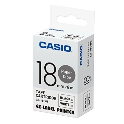 Afbeelding van CASIO XR schrijfcassette, zwart op wit, 18 mm / 8 m