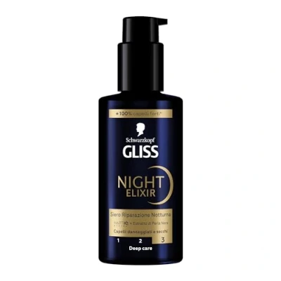 Afbeelding van Schwarzkopf Gliss Night Elixir Serum voor nachtreparatie, 100 ml, haarserum met HAPTIQ systeem en extract van zwarte parel, producten beschadigd droog haar