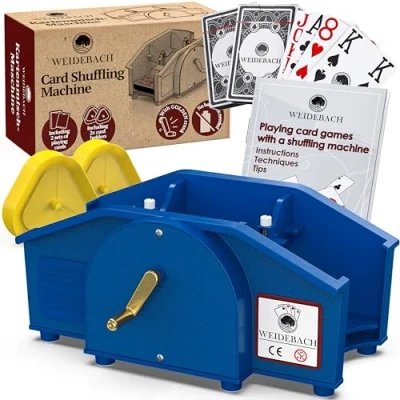 Afbeelding van Weidebach Blauwe gouden zwengel kaartmixer voor alle standaard kaartspellen, met 2 kaartsets en reservezwengel, trolleymengapparaat