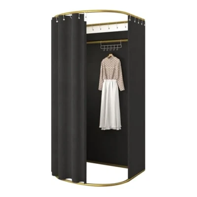 Afbeelding van Kledingwinkel met schaduwgordijn, draagbare garderobe, tijdelijk, privacybescherming, opvouwbare eenvoudige garderobe en display, 200 x 100 95 cm (zwart)