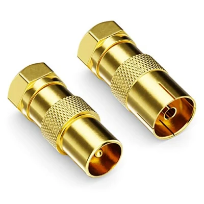 Afbeelding van deleyCON 2x Satellietkabel Adapter als Set F Stekker op 1x Antennestekker &amp; Antenneaansluiting Coaxiale Antenneconnector Koppeling voor Kabel Antennekabel