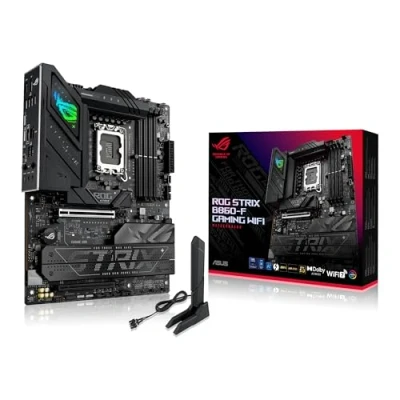 Afbeelding van ASUS ROG Strix B860 F Gaming WiFi, ATX moederbord, pc klaar met geavanceerde AI, 16 + 1 2 vermogensniveaus, DDR5 sleuven, PCIe 5.0, vier M.2 WiFi 7, Aura Sync RGB verlichting