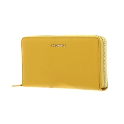 Afbeelding van COCCINELLE Leren Portemonnee Metallic Soft Wallet Grained Leather Soleado Geel