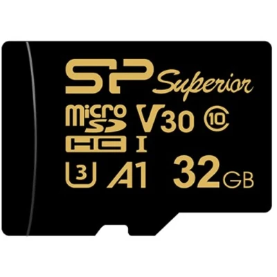 Afbeelding van Silicon Power 32Go MicroSD kaart Gouden (microSDHC, 32 GB, U3, UHS I), Geheugenkaart, Zwart