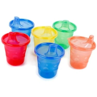 Image de Nûby Plastique Set de Gobelets, 6 Pièces Tasse et Couvercles, 210ml, Couleur Assortie