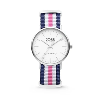 Afbeelding van CO88 Collection 8CW 10029 Horloge nato nylon blauw/wit/roze 36 mm