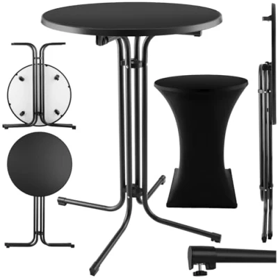 Afbeelding van tectake® Gastro bartafel opklapbaar statafel tafel Ø80cm met MDF tafelblad tuintafel klaptafel rond stalen frame stabiel en robuust zwart