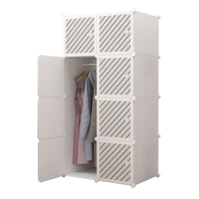 Afbeelding van Modulaire kledingkast, modulair rek, modulair, voor thuis, opbergrek slaapkamer, 8 modules, 1 stang, 140 x 70 cm, kleur wit