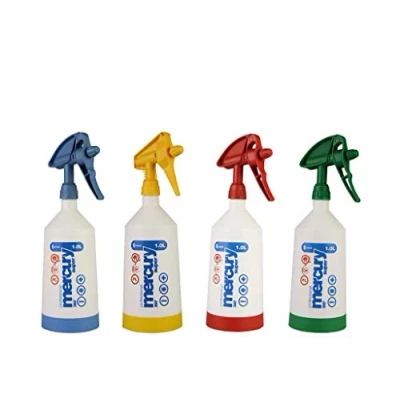 Afbeelding van Kwazar Mercury Super PRO spuitfles, 4 delig, 360 graden draaibare kop met VITON afdichting in blauw, rood, geel, groen, handleiding en verzorgingstips het Duits, van detailmate