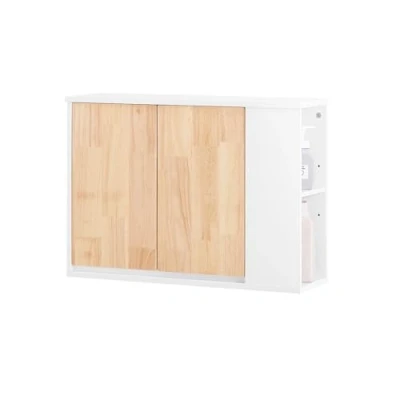 Afbeelding van SoBuy Wandkast, opbergkast, hangkast, badkamer, hoge kast met 2 deuren, zij en open plank, 68 x 20 48 cm, kleur wit hout, BZR144 WN