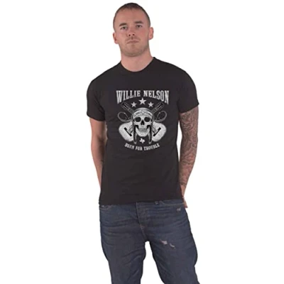Afbeelding van Willie Nelson Skull Heren T shirt M Zwart