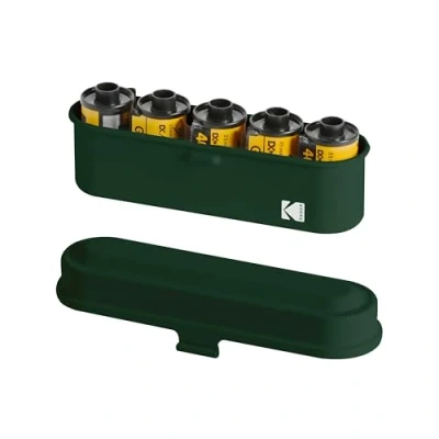 Afbeelding van KODAK Case voor 5 rollen 35 mm folie, compacte retro stalen behuizing het sorteren en beschermen van folierollen (olijfgroen) (folie niet inbegrepen)
