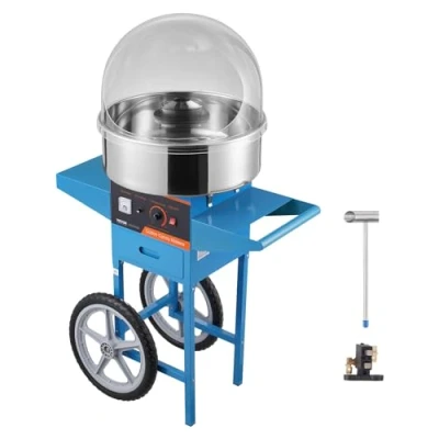 Image de VEVOR Machine à Barbe Papa avec Chariot, Appareil Commercial Électrique 1000 W, Couverture Bleue, Bol en Acier Inoxydable, Cuillère Sucre et Tiroir, pour Faire Bonbons Fêtes