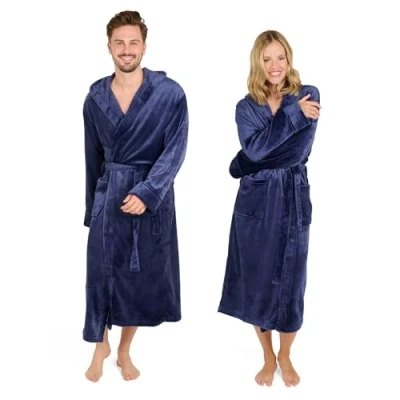 Afbeelding van Blumtal Badjas Unisex Dames en Heren Fleece met Capuchon Zakken Donkerblauw Maat XL