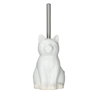 Image de Brosse wc en céramique chat blanc