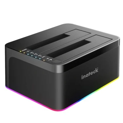 Afbeelding van Inateck SA02003C USB 3.0 C RGB harde schijf docking station met offline klonen, voor 2,5/3,5 inch SATA schijven en SSD&#039;s, 2 x 20 TB, Dual Bay, UASP ondersteund
